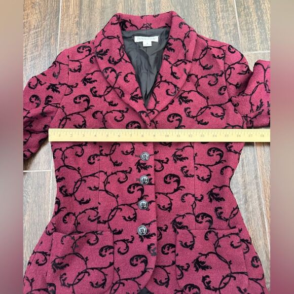 Pendleton Blazer Burgundy Black Flocked Scroll Wool Vintage High Low Sz S - Picture 9 of 15